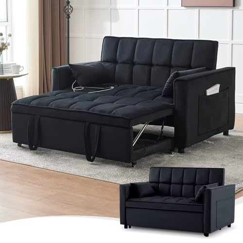 Light Grey Velvet Convertible Sleeper Sofa Couch Bed with USB T667