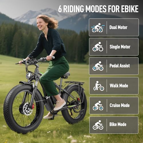 37MPH 3000W 23AH 7-Speed 26" Fat Tire Full Suspension Electric Bike W342