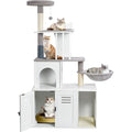 White 58.66’’ Wood Cat Tree with Litter Box Enclosure I809