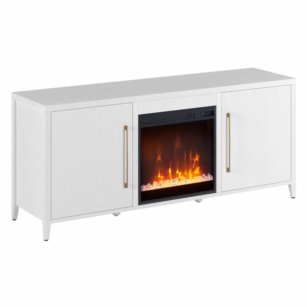 White Rectangular TV Stand with Fireplace F966327