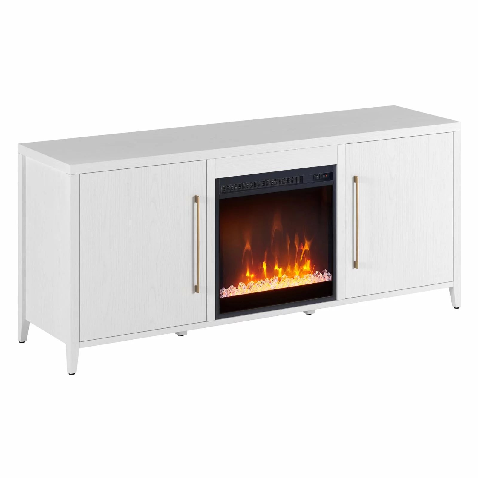 White Rectangular TV Stand with Fireplace F966327