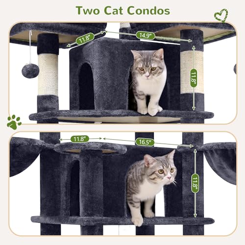 Light Grey 80inch Cat Tree with Scratching Post, Hammock, 3 Perches, 2 Condos, 2 Hanging Basket B841506