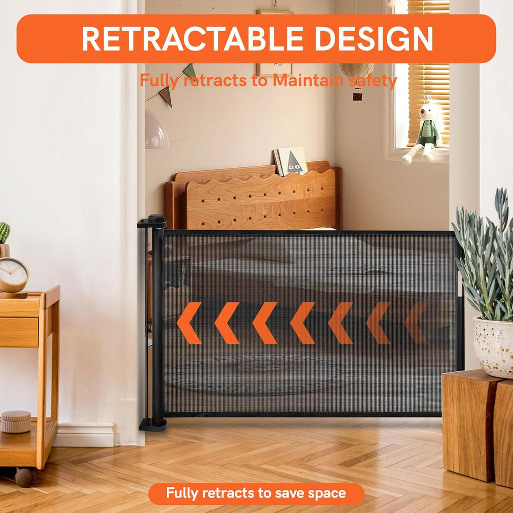 Black Retractable Baby Pet Gate, 31" Tall, Extends to 71" Wide I80763