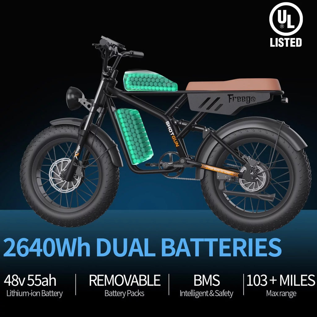 Dual Motor Dual Battery 2000W 48V 40Ah 55Ah 20"x4.0" Fat Tire Electric Bike V9230