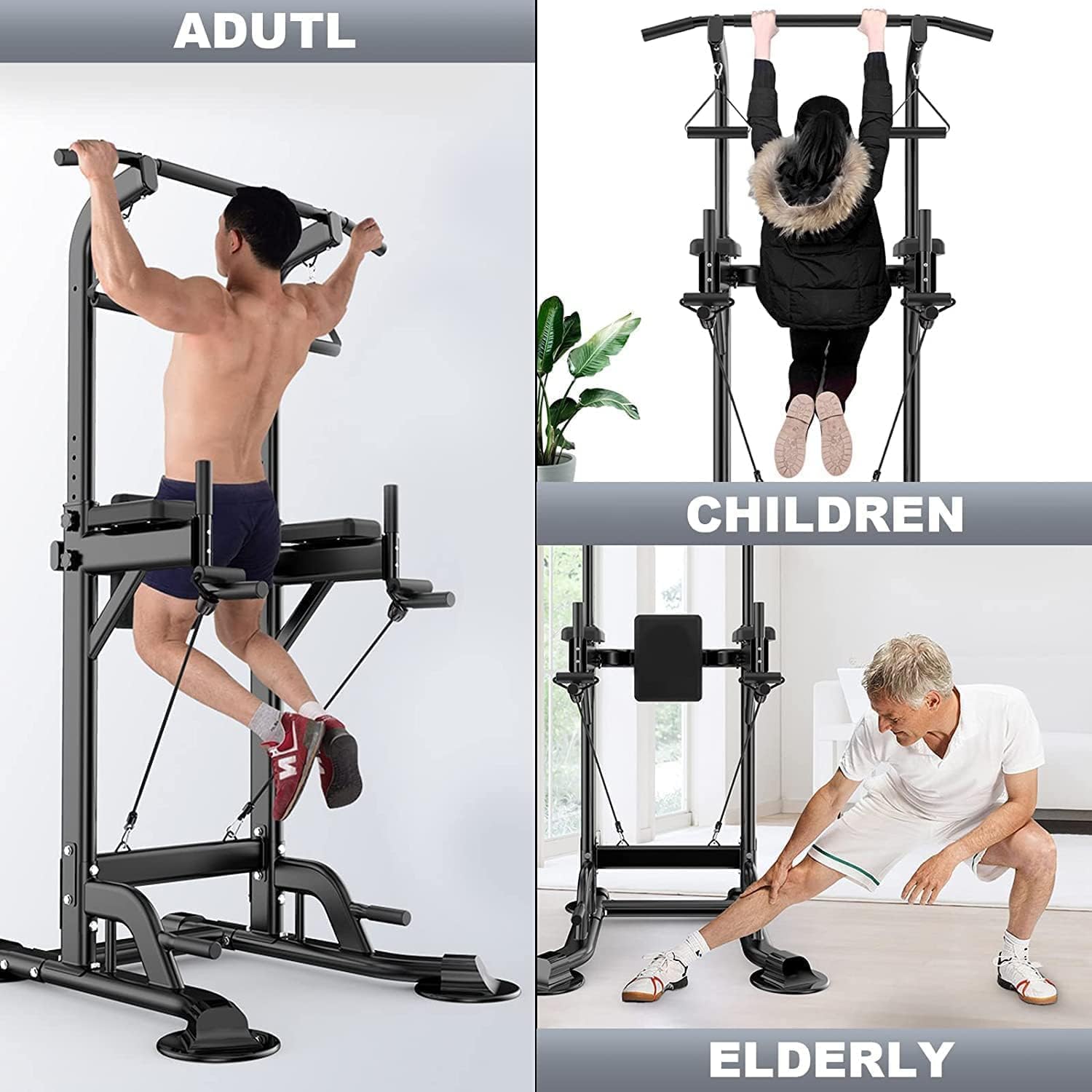 Adjustable Height Pull Up Bar Dip Station Strength Training Equipment 330LBS K592