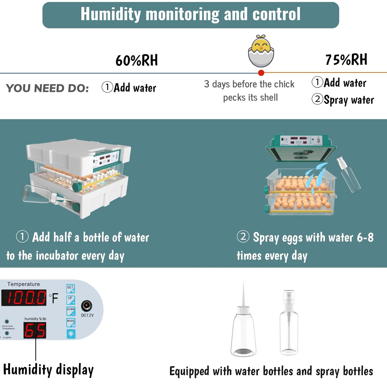 120 Eggs Incubator with Automatic Egg Turning and Humidity Monitoring P77176