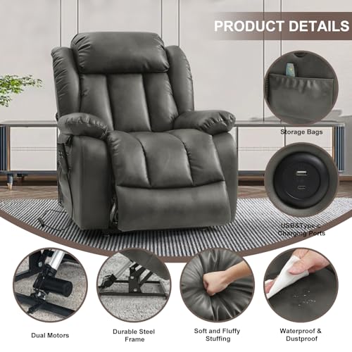 Genuine Leather Power Lift Recliner with Massage and Heat C8113