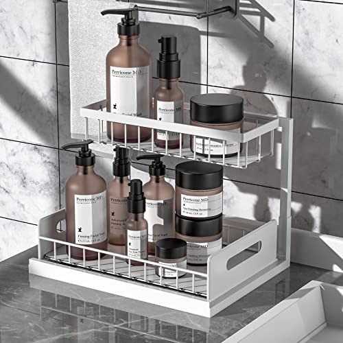 2-Tier Heavy Duty Metal Slide Out Pull Out Drawers Under Sink Organizers and Storage (White) N9673