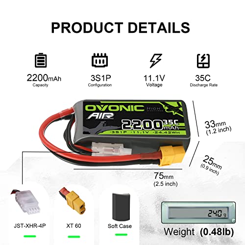 3s Lipo Battery 2200mAh 11.1V 35C with XT60 Connector (2pcs) A44331