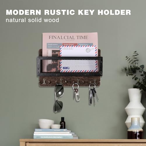 Grey Wooden Wall Key Rack with 4 Double Key Hooks V1863