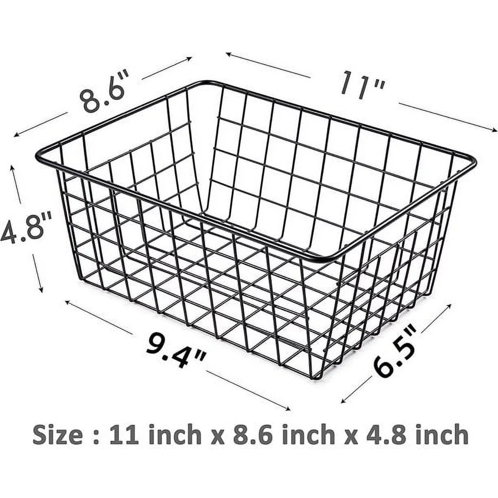 4 Pack Black Metal Wire Storage Baskets with Handles U980