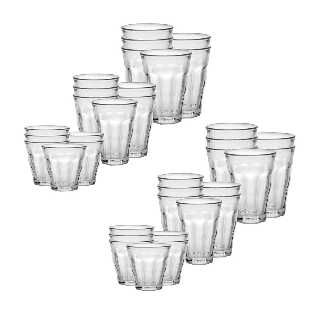 36 Piece Clear Tempered Glass Drinkware and Tumbler E555