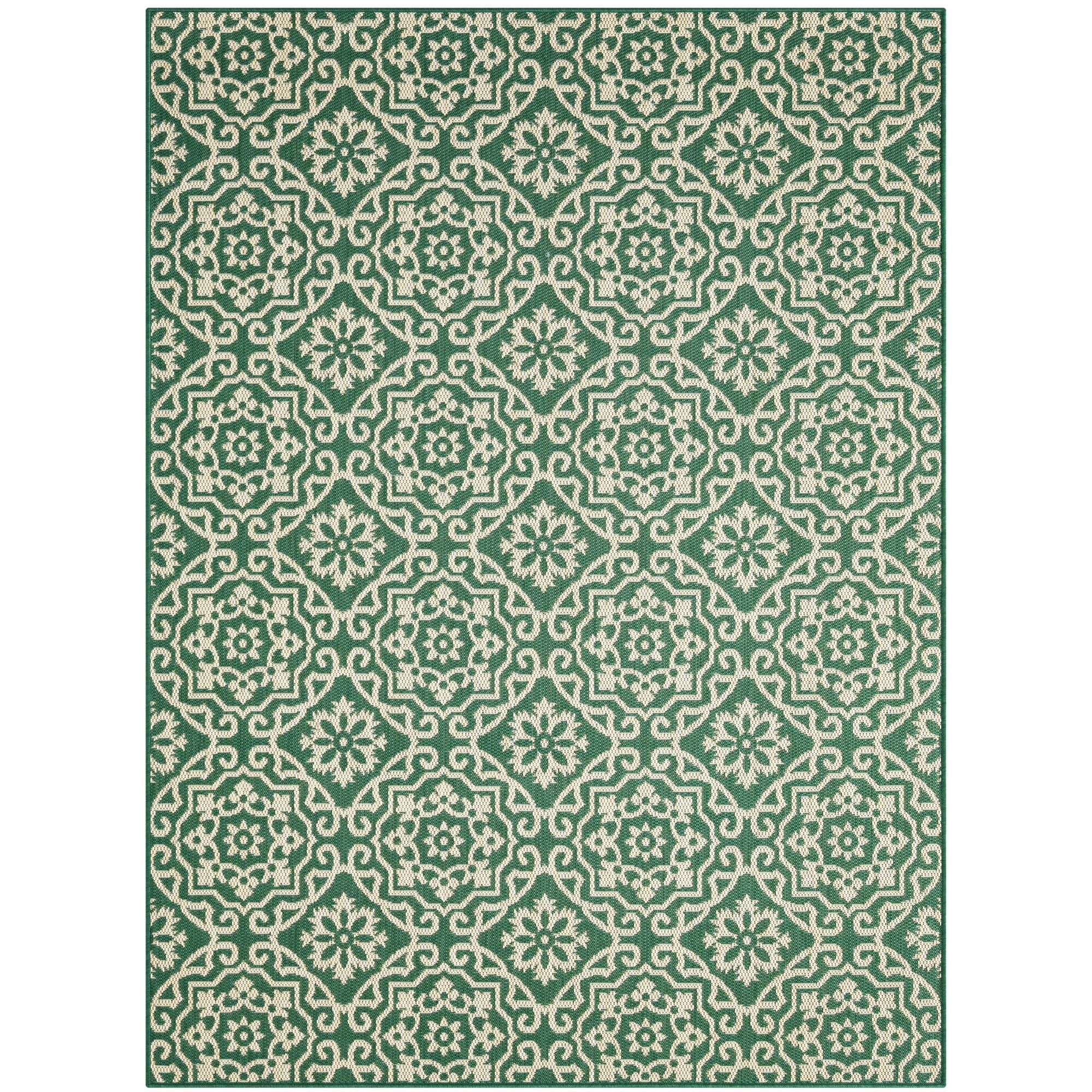 Green/Beige Geometric Indoor/Outdoor Area Rug, 5'2"x7'2" W794