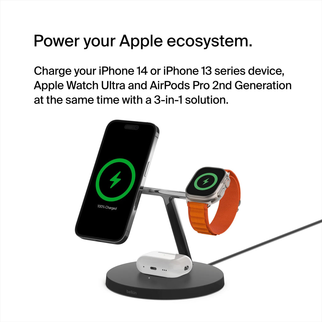 Black 3-in-1 Wireless Charging Stand for iPhone, Apple Watch, AirPods D26738