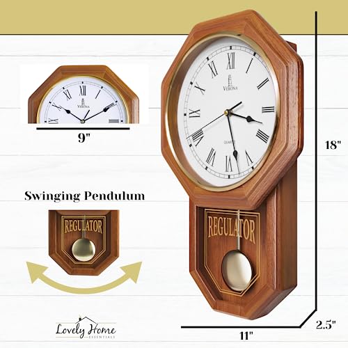Wooden Pendulum Wall Clock Battery Operated R784