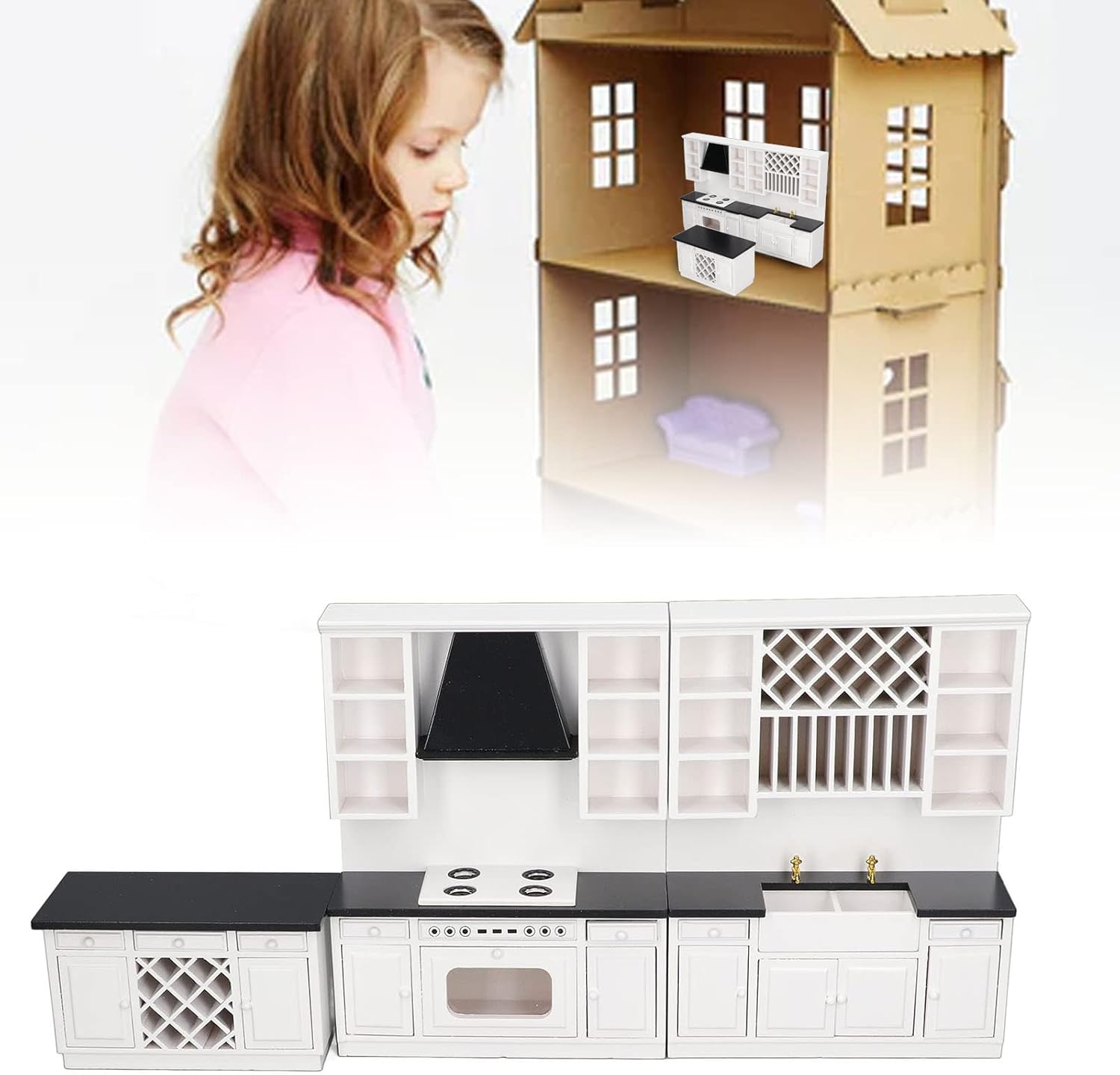 1/12 Birch Wood Miniature Kitchen Cabinet Set R36657