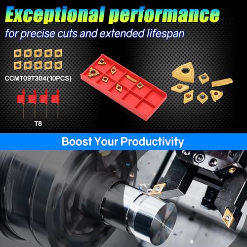 21Pcs 3/8'' 10mm Shank Carbide Turning Tool Set with 14Pcs Inserts W293330