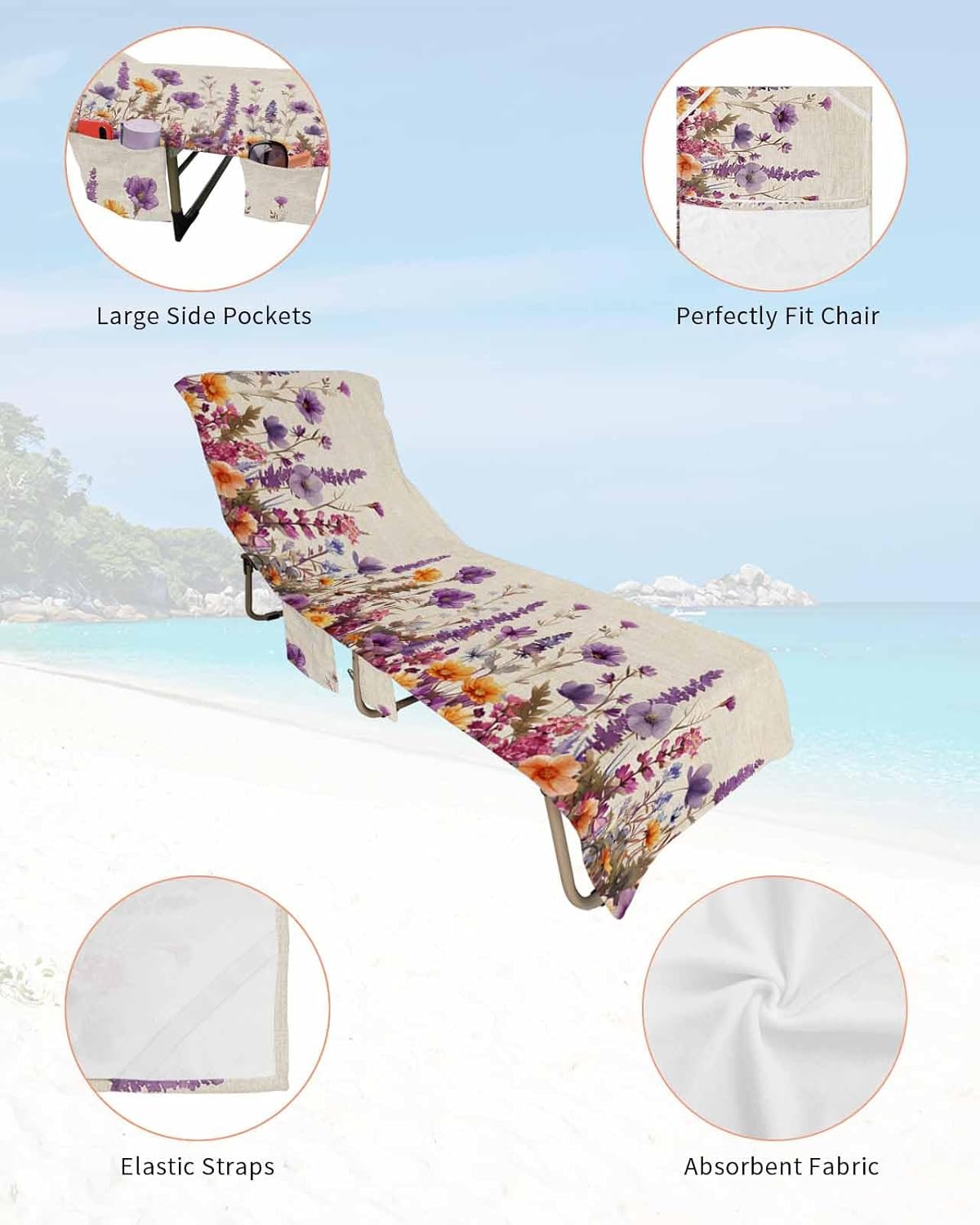 Beach Chair Cover with Side Pockets, 1 PCS F10184