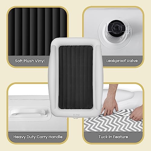 Black Inflatable Toddler Travel Bed with Safety Bumpers and Carry Bag T767