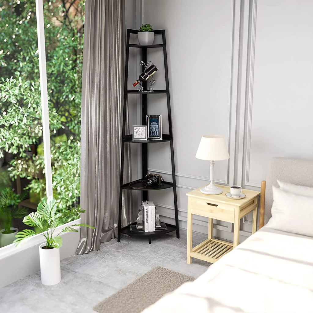 Black 5-Tier Corner Bookshelf A2444