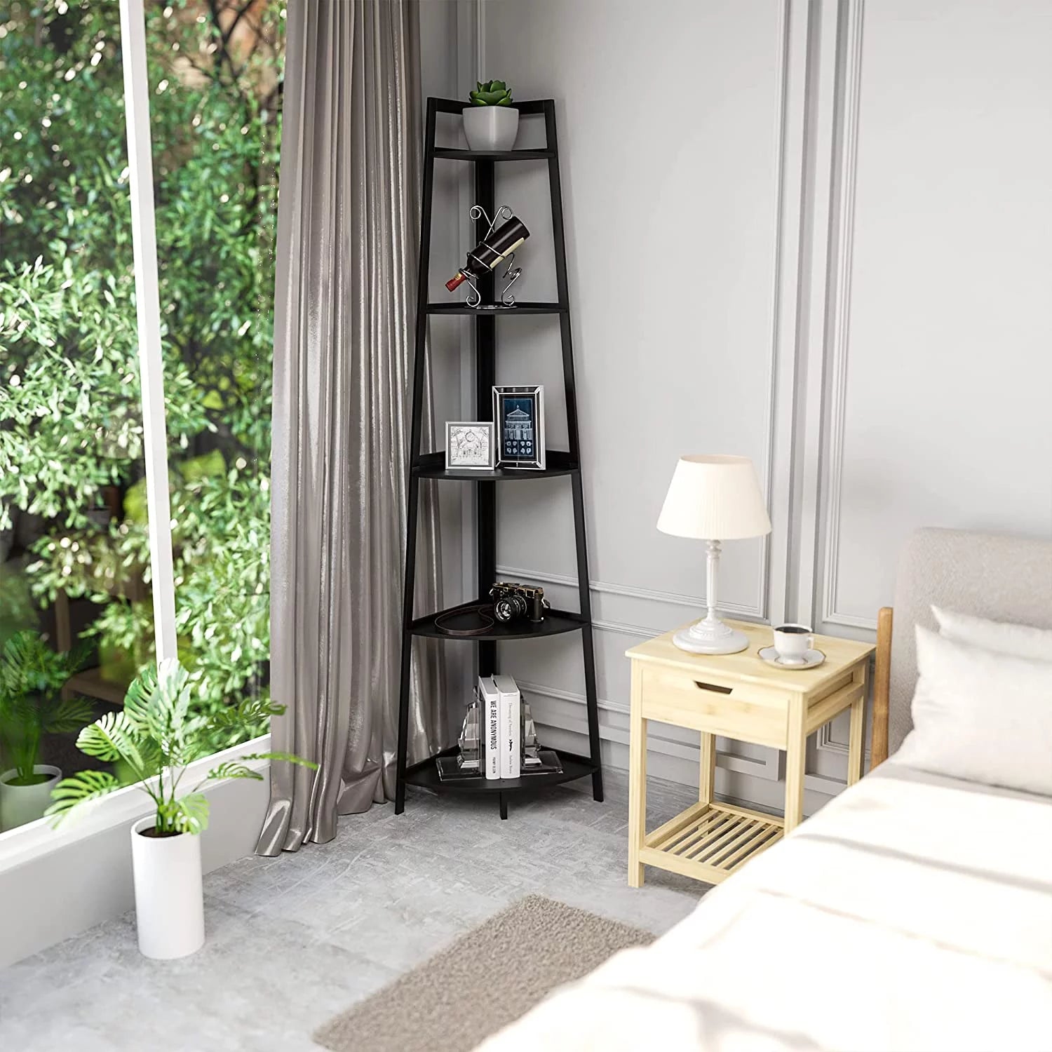 Black 5-Tier Corner Bookshelf A2444