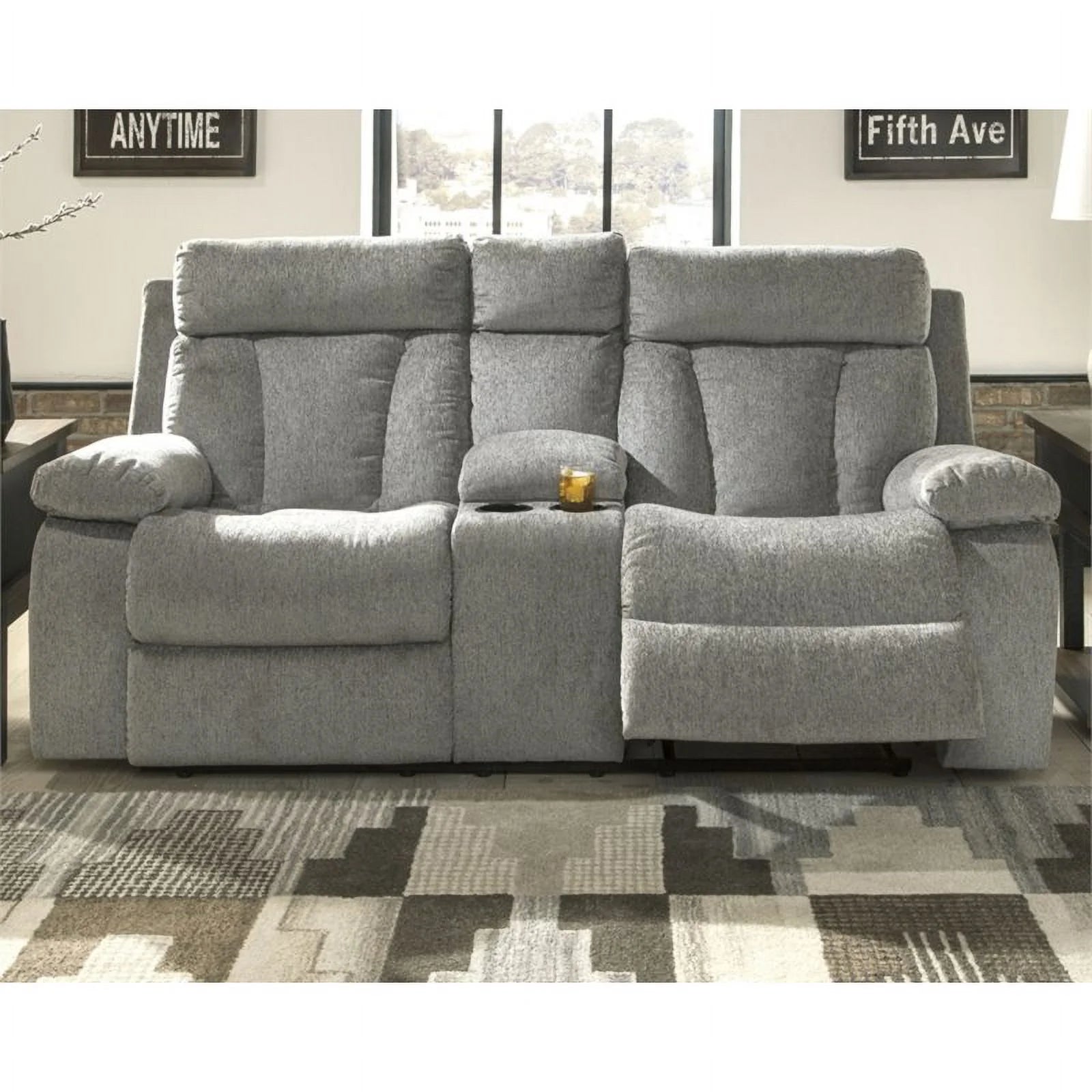 Contemporary Reclining Loveseat with Console in Fog N295148