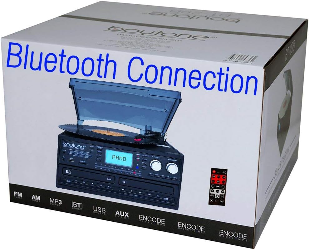 Bluetooth Dual CD Player Turntable Record Player with AM/FM Radio, Cassette Player, USB, AUX U85549