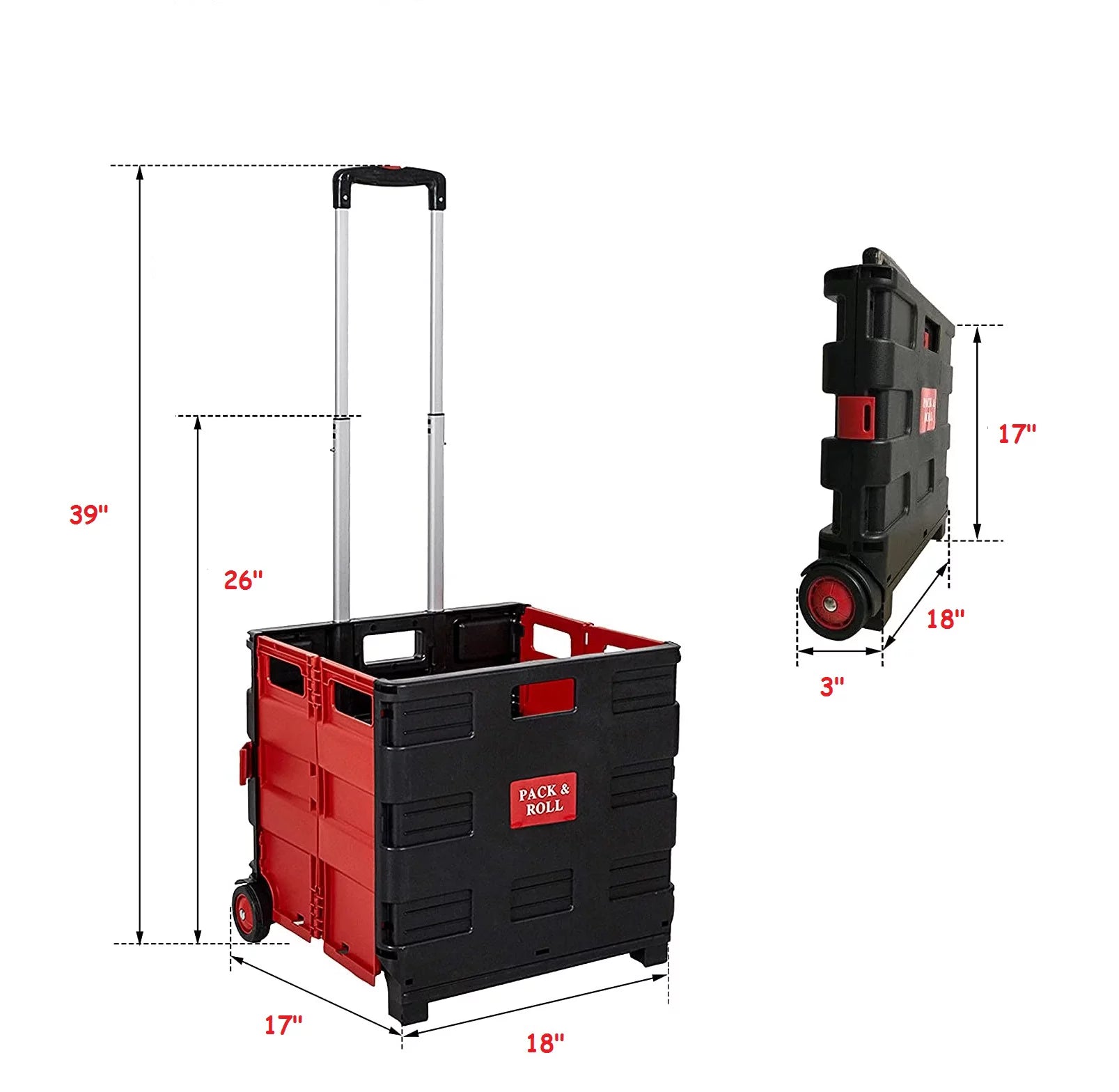Red Folding Shopping Cart with Wheels Z429
