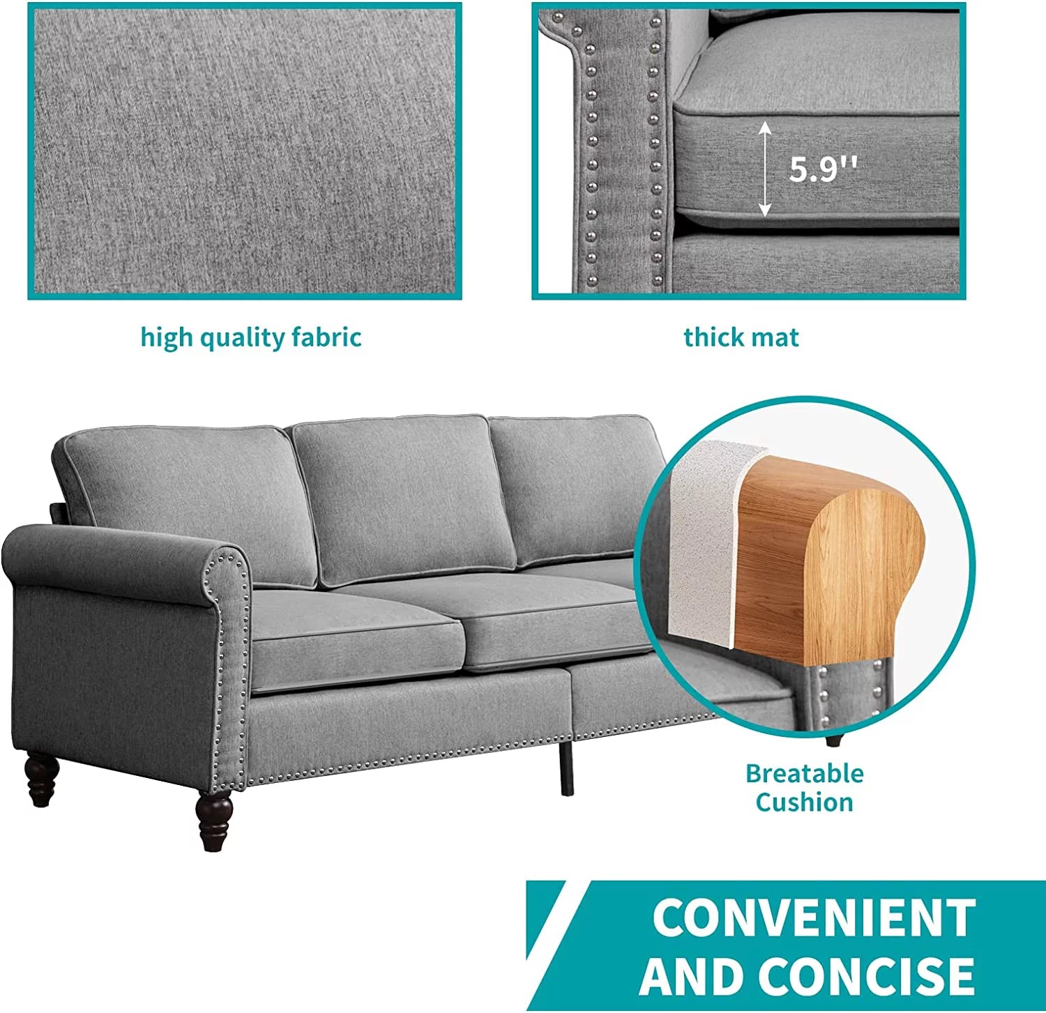 2 Piece Soft Sofa Loveseat Set, Light Grey P564