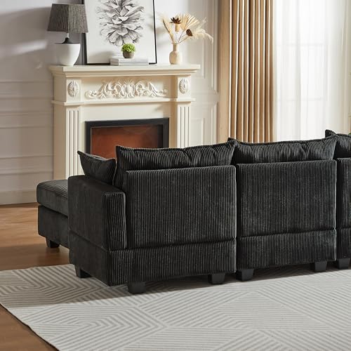 Oversized Modular Storage Sectional Sofa Soft Corduroy Upholstered Deep Seat Convertible Sleeper Couch Bed with 2 Pillows P36530