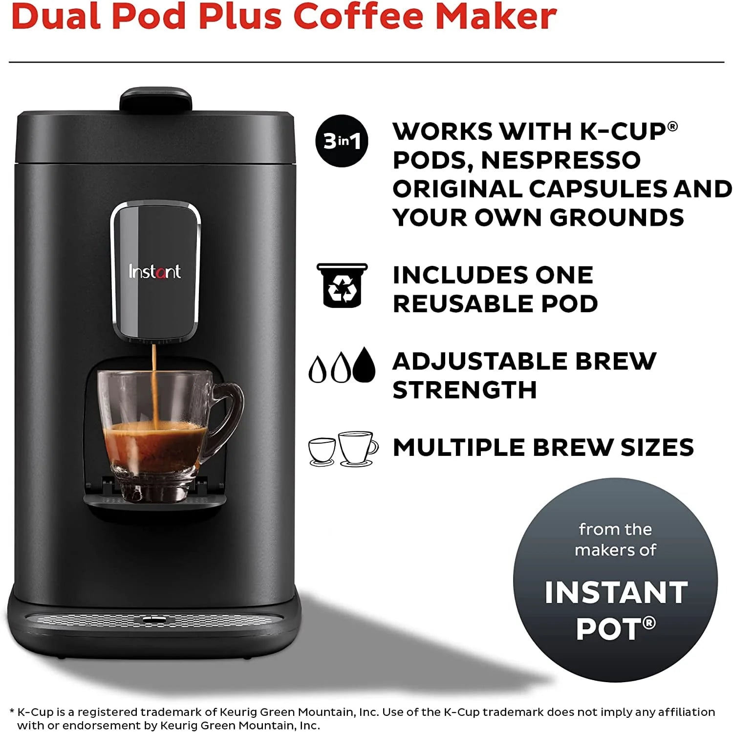 Dual Pod 2-in-1 Coffee Maker and Espresso Maker with Reusable Ground Coffee Pod W8383