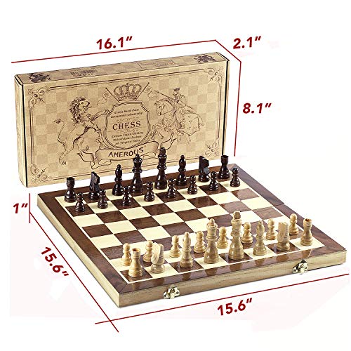 15 Inches Magnetic Wooden Chess Set with Folding Board H130