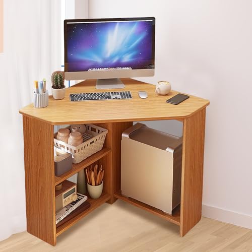 Light Brown Corner Desk with Drawers and Open Shelves R984696