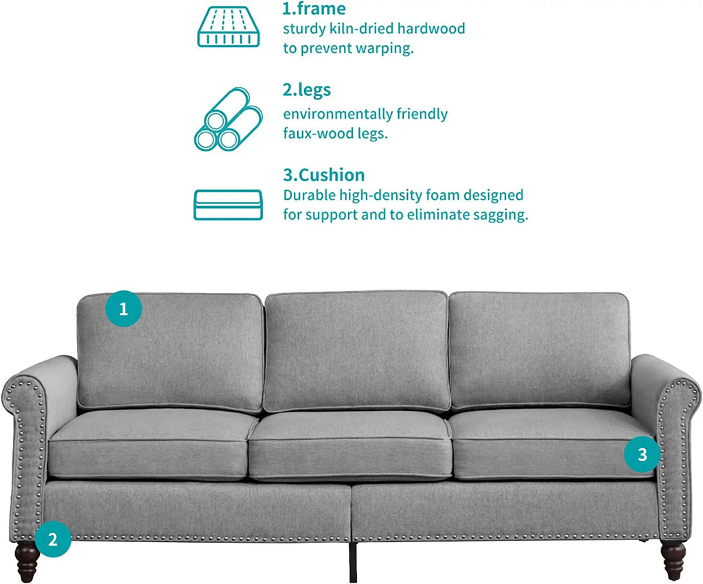 2 Piece Soft Sofa Loveseat Set, Light Grey P564