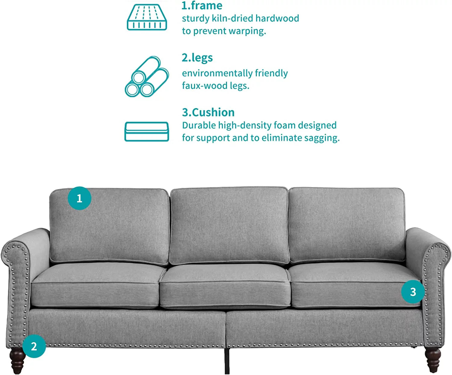 2 Piece Soft Sofa Loveseat Set, Light Grey P564