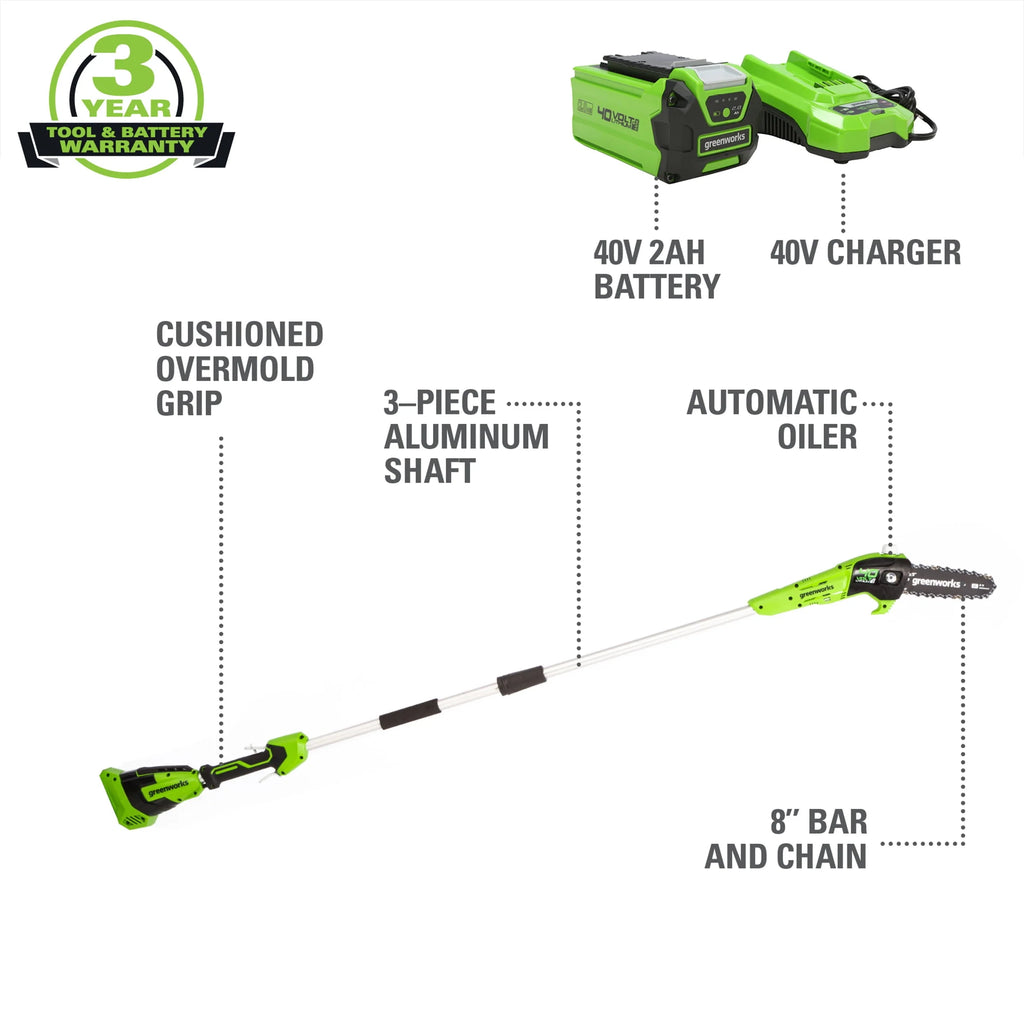40V 8 Cordless Pole Saw with 2.0 Ah Battery and Charger U8476