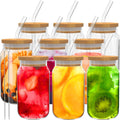 9pcs 16 oz Drinking Glasses with Bamboo Lids and Glass Straw X3799