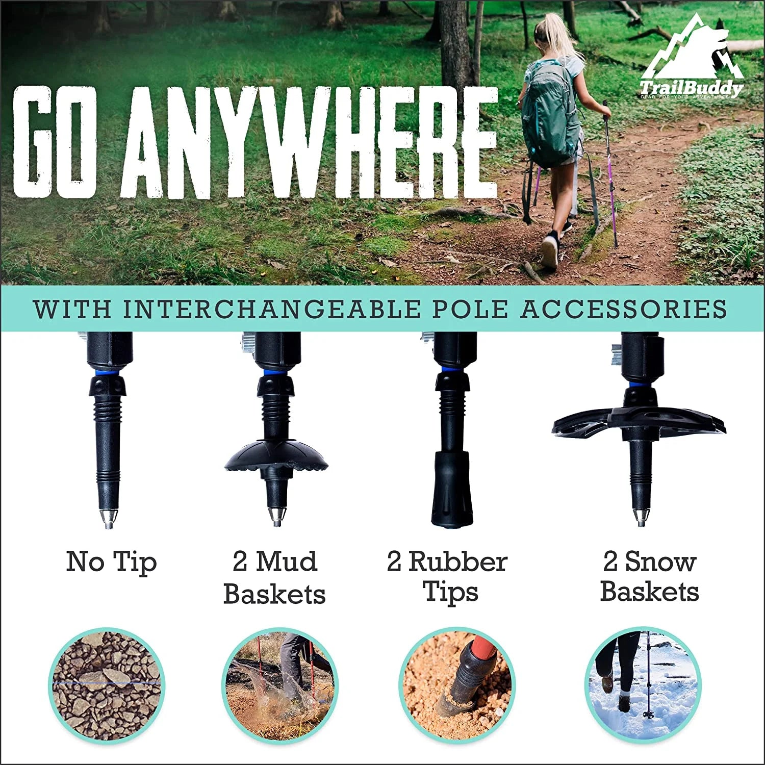 Pack of 2 Lightweight Adjustable Aluminum Hiking Poles Y7904