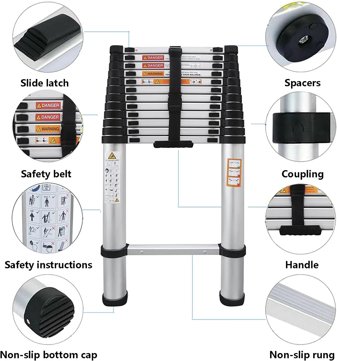 Aluminum Telescoping Extension Ladder 12FT B394397