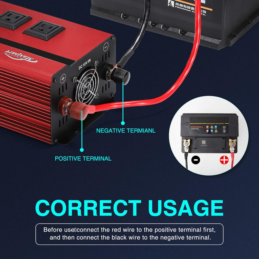 2000W Power Inverter 12v DC to 110v AC Converter with 3 AC Outlets L25153