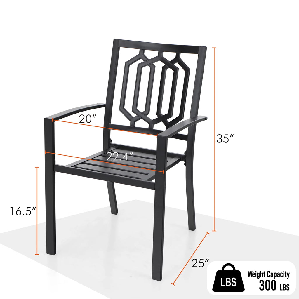 6-Piece Outdoor Patio Set with 10 FT Umbrella, 4 PCS Metal Steel Stacking Chairs & 1 PC Square Dining Table, Orange Red Umbrella V55341