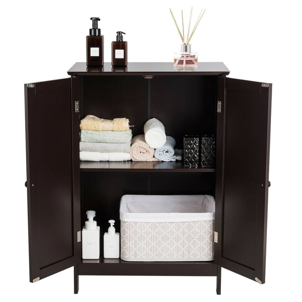 Brown Double Door Bathroom Floor Storage Cabinet F64470