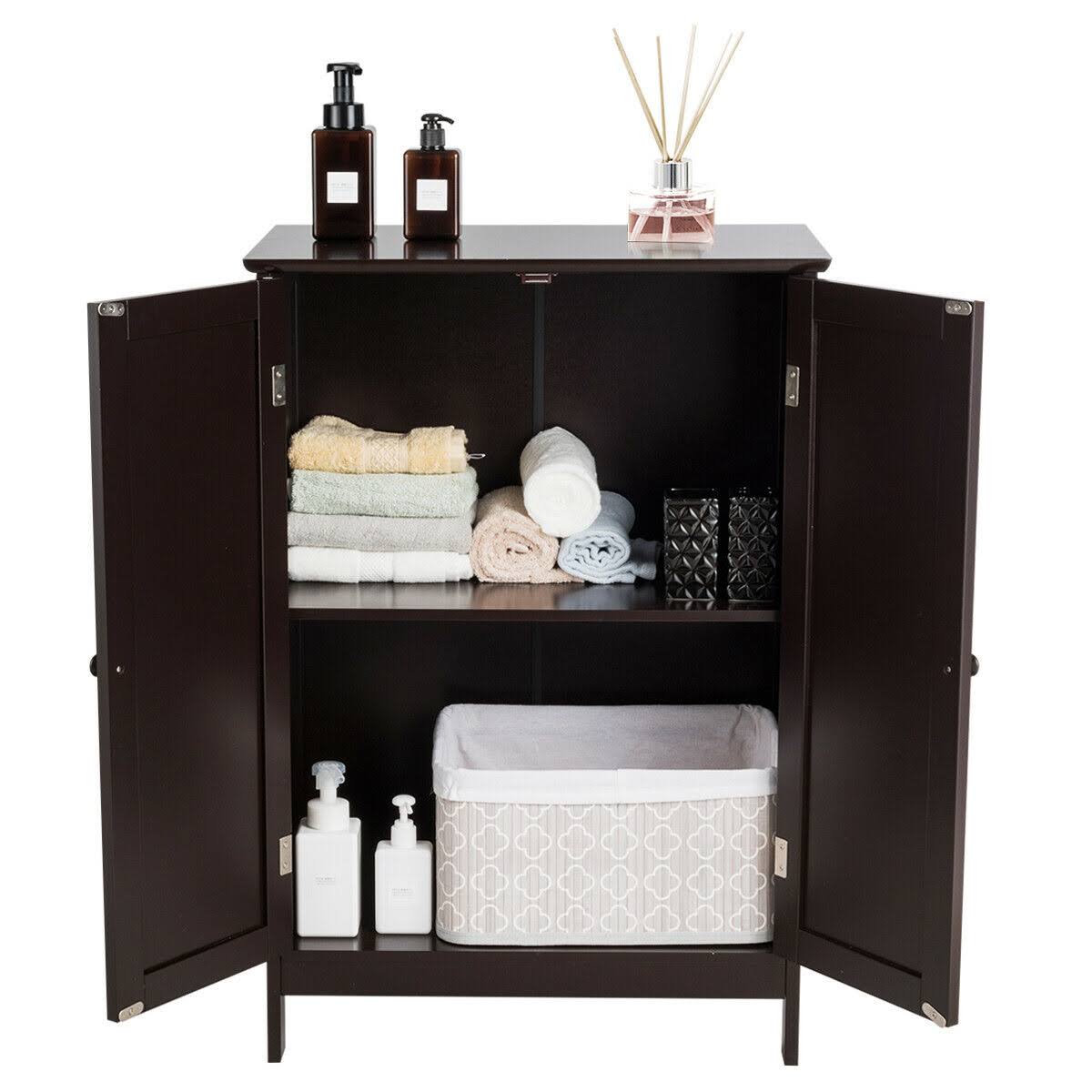 Brown Double Door Bathroom Floor Storage Cabinet F64470