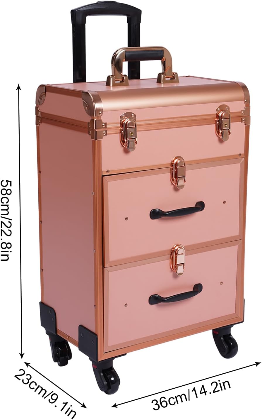 3 Layers Rolling Makeup Case with Reinforced Lock & Transparent Storage Bag Gold N171