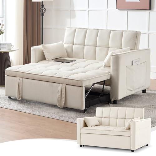 Light Grey Velvet Convertible Sleeper Sofa Couch Bed with USB T667