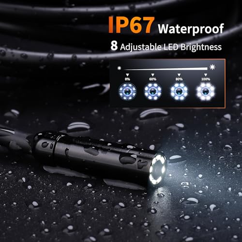 4.3" 1920P HD IP67 Waterproof 16.4ft Semi-Rigid Endoscope Camera with 8 LED Lights K380709