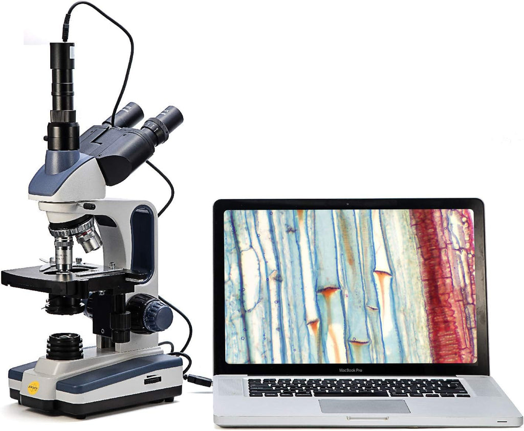 Trinocular Compound Microscope, 40X-2500X Magnification, Siedentopf Head, Two-Layer Mechanical Stage, 1.3mp Camera K626