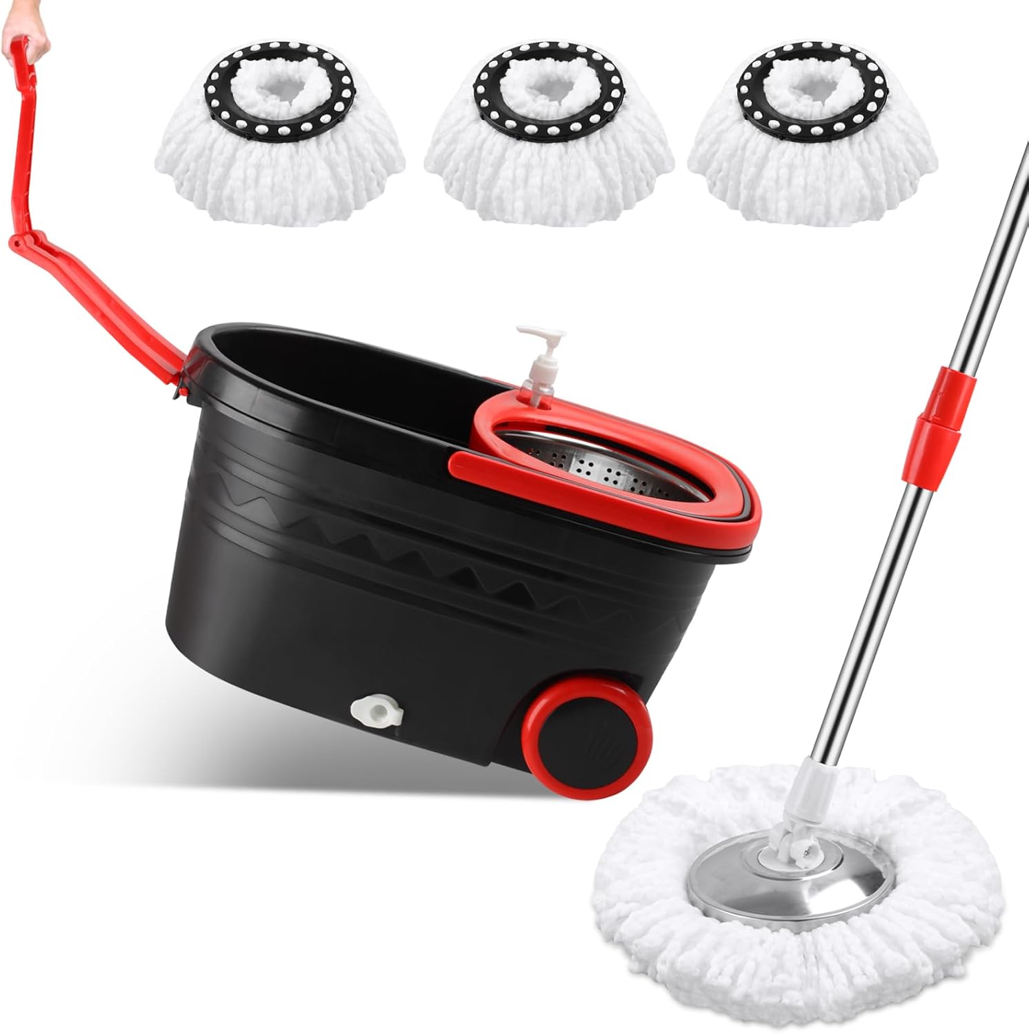 Spin Mop and Bucket with Wringer Set, 360° Rotating Mop Bucket System with 3 Microfiber Mop, Stainless Steel Floor Cleaning System F279