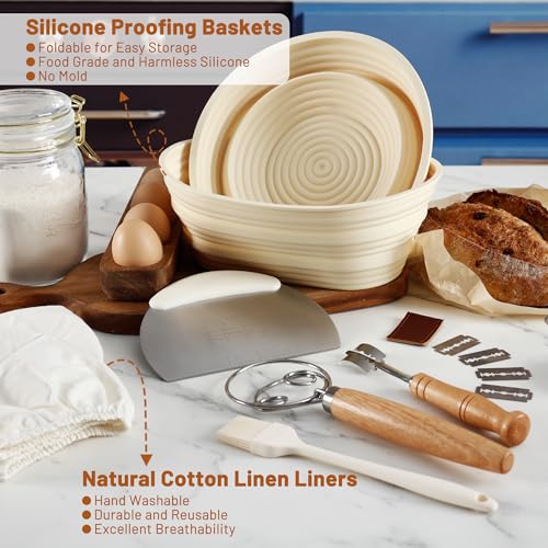 9.5 Inch Round & 10.5 Inch Oval Foldable Sourdough Bread Proofing Basket with Linen Liner S6003