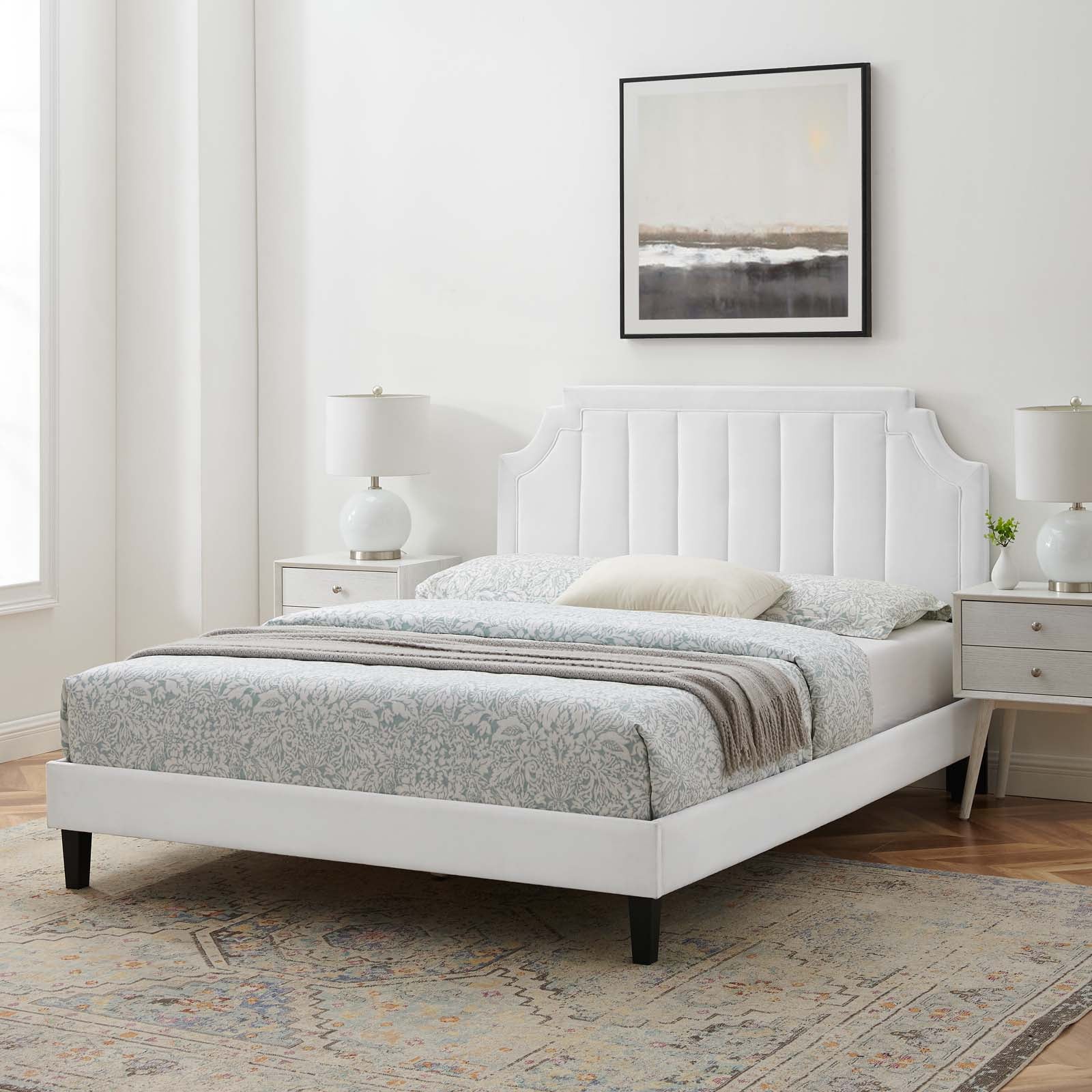 White Velvet King Platform Bed B82507